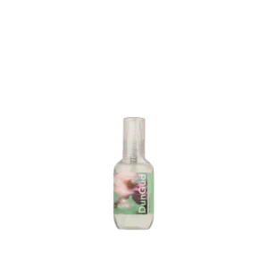 Transparant flesje Dungüd Reflection High Shine Serum met kleurrijk etiket op een witte achtergrond.