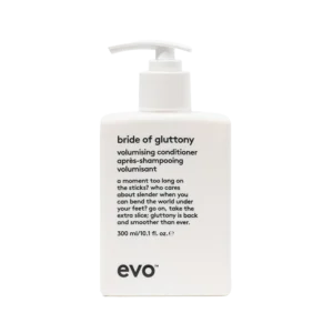 Fles Evo Bride of Gluttony Volumising Conditioner van 300 ml met pompdispenser en tekst op de voorkant.