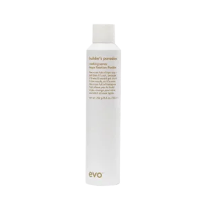 Witte sprayfles van 300 ml Evo Builder’s Paradise Working Spray met goudkleurige tekst.