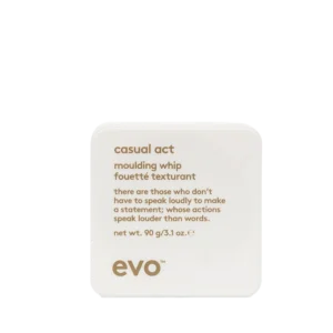 Vierkante verpakking van Evo Casual Act Moulding Whip van 90 gram met minimalistisch design en gouden tekst.