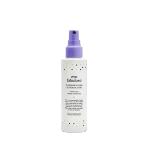 Fles Evo Fabuloso Platinum Blonde Toning Mist van 140 ml met paarse spraydop.