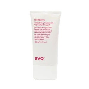 Witte tube van 150 ml Evo Lockdown Smoothing Treatment met roze tekstopdruk.