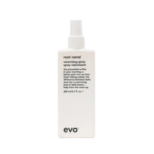 Witte fles Evo Root Canal Volumising Spray van 200 ml met zwart opschrift en spraydop.
