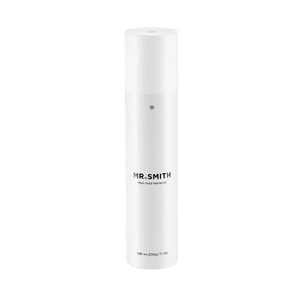 Witte spuitbus van Mr. Smith High Hold Hairspray van 200 gram.