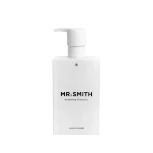 Witte flacon van Mr. Smith Hydrating Shampoo van 275 ml met pompdispenser.