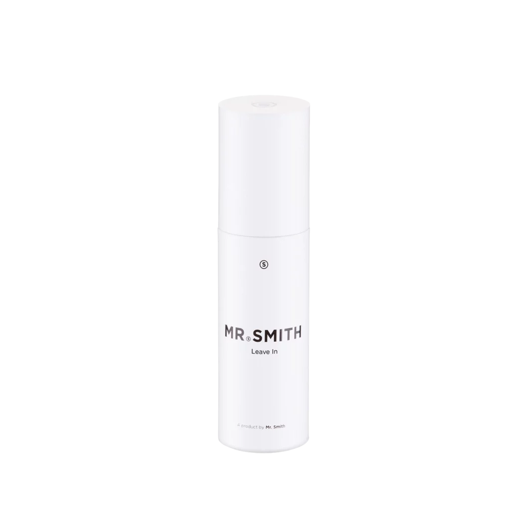 Witte fles van 100 ml Mr. Smith Leave In haarverzorgingsproduct met minimalistisch design.