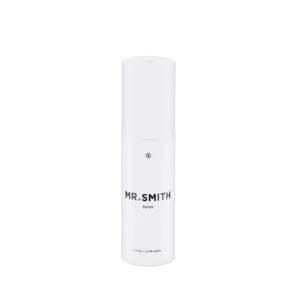 Witte flacon van 100 ml Mr. Smith Serum met minimalistisch zwart logo en opschrift.