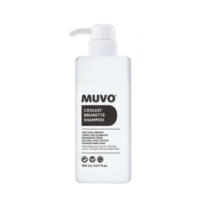 Witte fles Muvo Coolest Brunette Shampoo van 500 ml met pompdispenser.